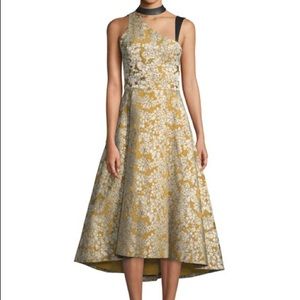 ALICE + OLIVIA Chrissy Sleeveless Floral Midi Dress w/ Leather Trim